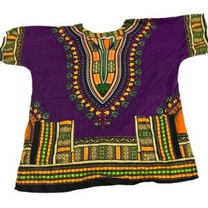 Lapogee Dashiki Shirt Mens Large Purple African Tribal Ethnic Boho India